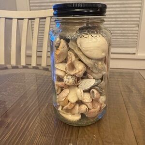 Vintage Seashells in  Mason Jar with Black Lid​